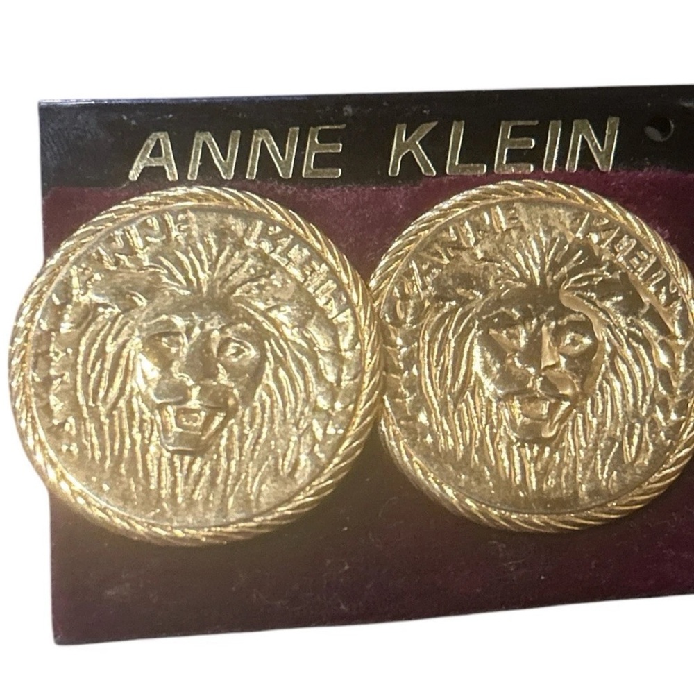 Anne Klein Gold Lion Medallion Earrings
